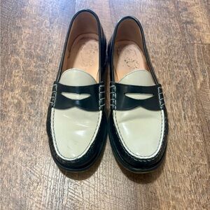 J. Crew Leather Black and Cream Loafers